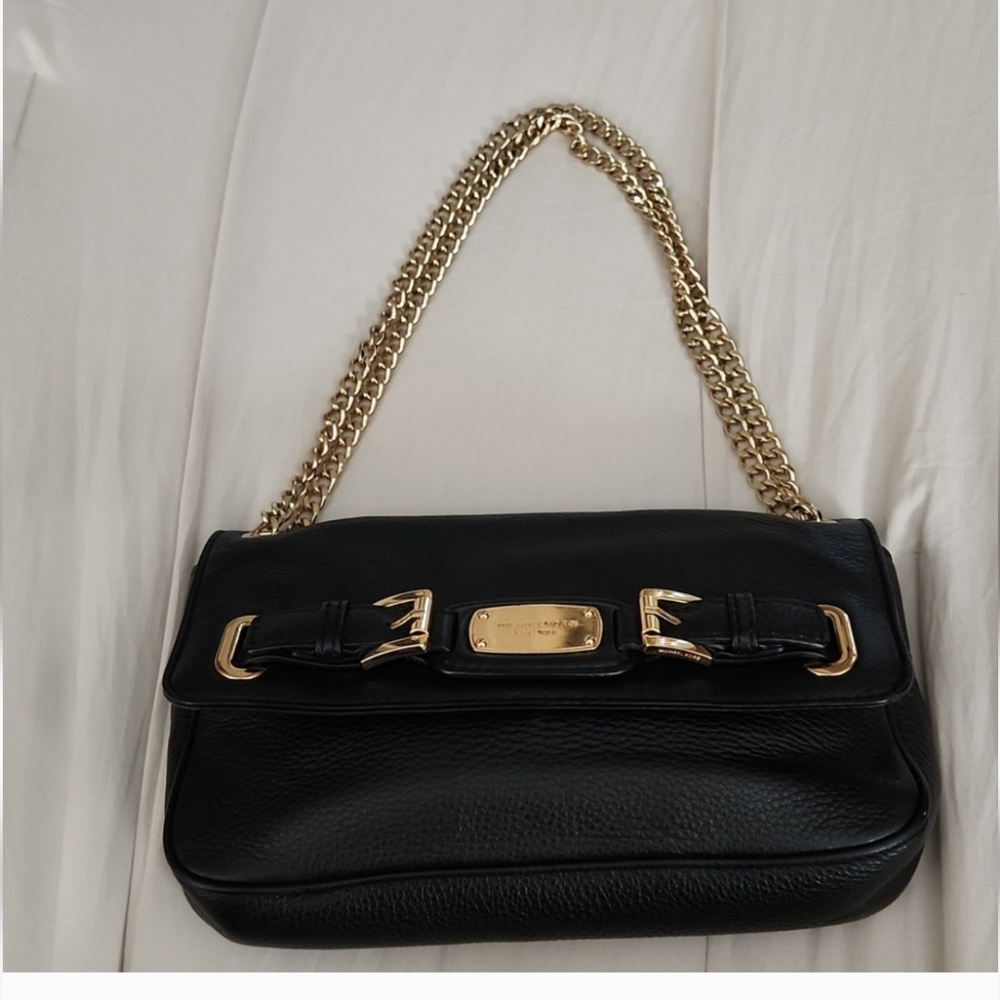 Michael Kors Black Pebbled Leather Double Chain Strap Bag